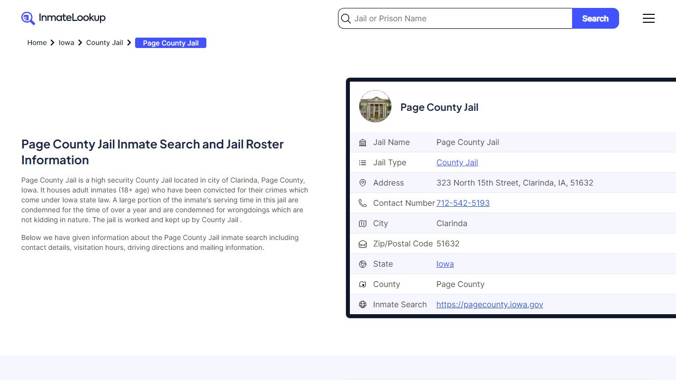Page County Jail (IA) Inmate Search Iowa - Inmate Lookup